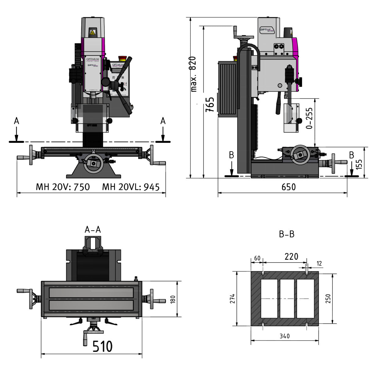 Fraiseuse  Optimum MH 20V