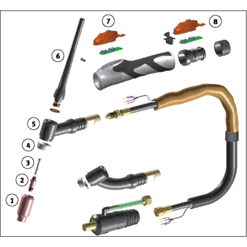 Torche de soudage de soudage  Schweisskraft SR 26/8 m, Up/Down EASY-TIG 201 DC PULSE